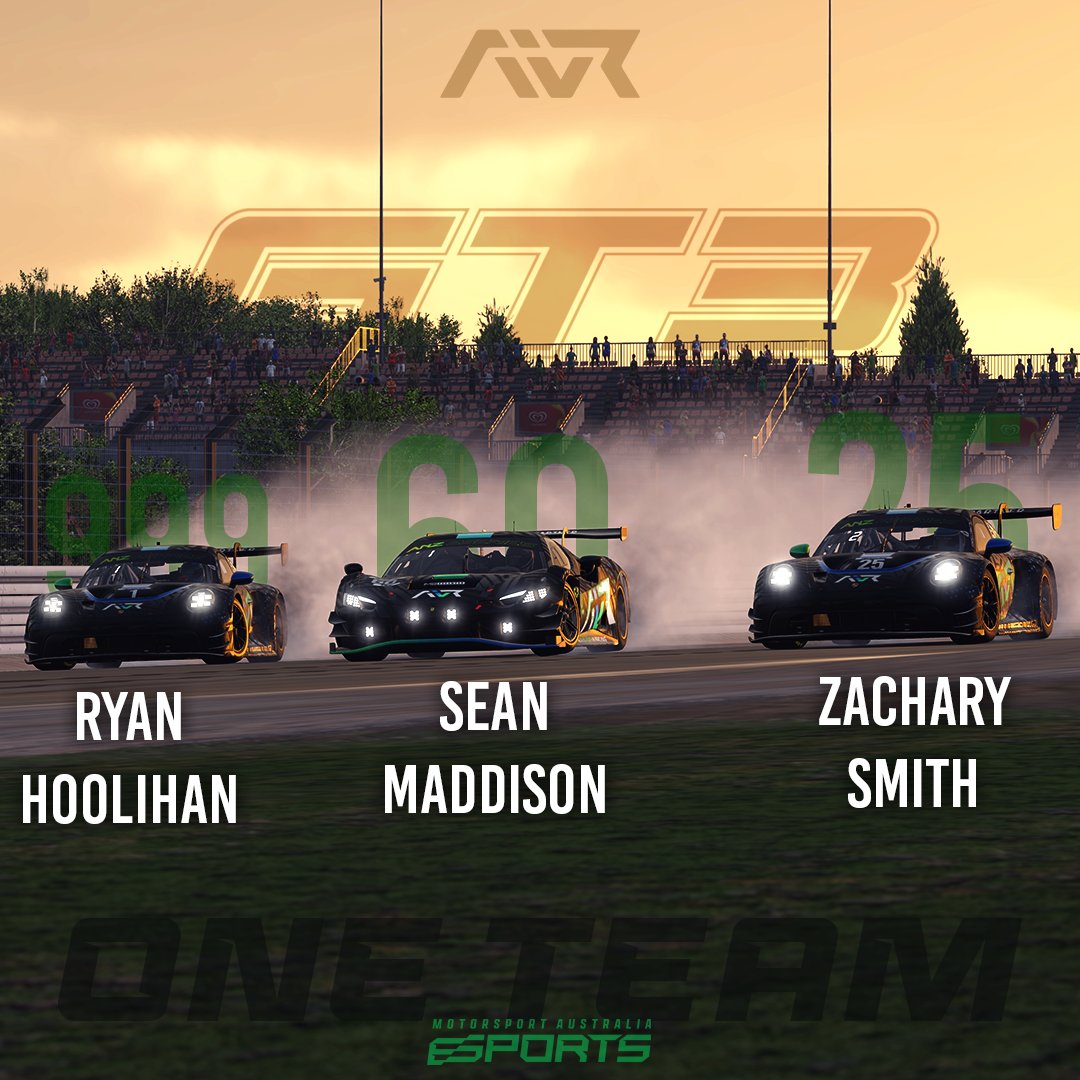 / / GT NATIONAL CHAMPIONSHIP / /

Tonight @RyanHooli, <a href="/SeanMaddison60/">Sean Maddison</a> and <a href="/Sm1thy_333/">Zachary Smith</a> take on the Motorsport Australia GT3 National Championship hosted by ANZ ESeries. 

After a successful pre-qualification for the team, Round 1 kicks off at 7:30pm AEDT at the Nurburgring. 

Both