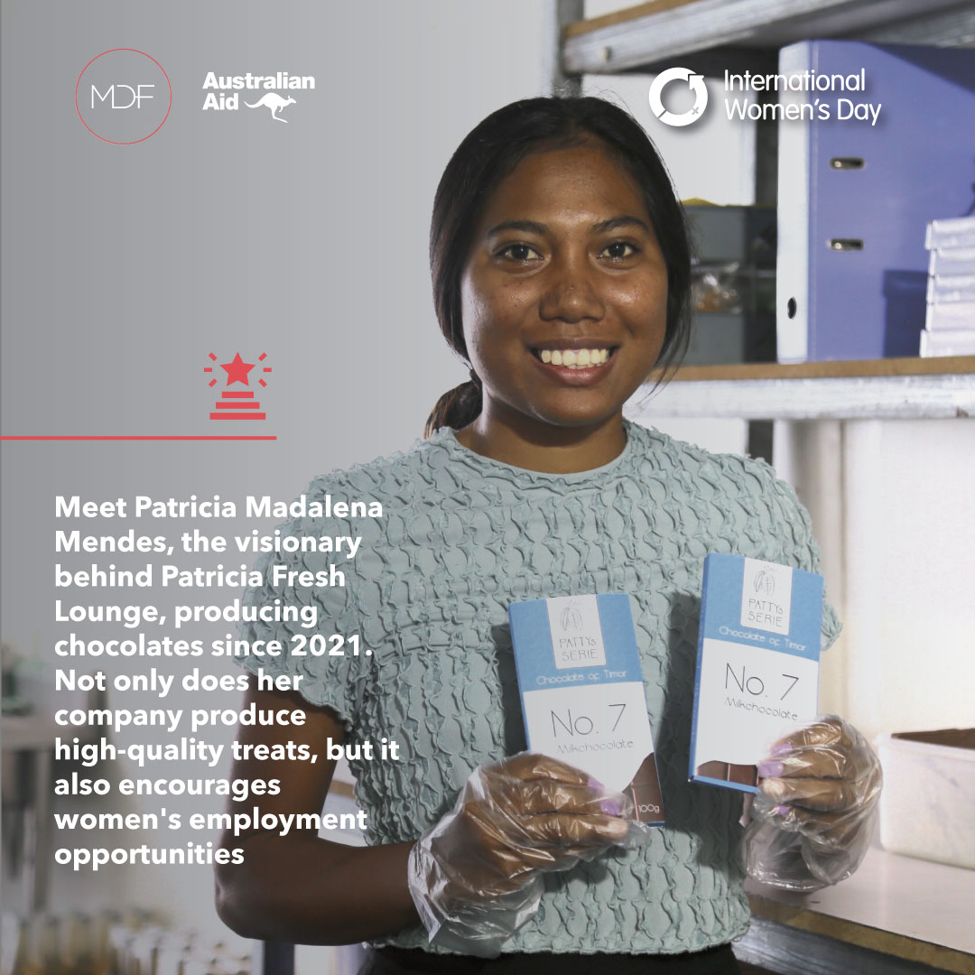 Celebrating #InternationalWomensDay 2024! Patricia Madalena Mendes, owner of Patricia Fresh Lounge. From crafting exquisite chocolates to empowering her community, her journey exemplifies resilience and determination. #InvestInWomen #AccelerateProgress @AusAmbDili @AusAmbGender