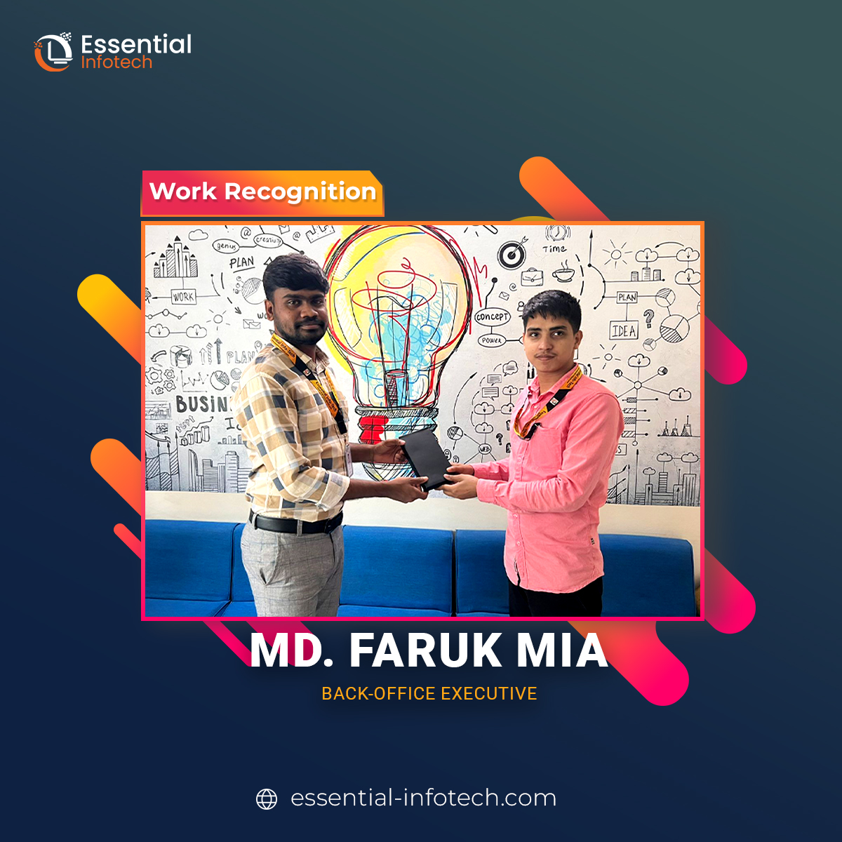 Congratulations to Md. Faruk Mia 🎉 We are presenting him a small gift of appreciation for his dedication and hard work 🏅. The management team is impressed by his performance and believes he can achieve greater things in future. #EssentialInfotech #HardWork #Congratulations