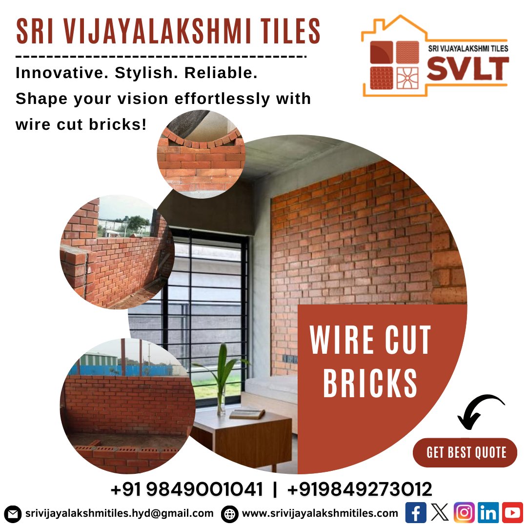 Introducing our premium clay #wirecutbricks – the epitome of strength and elegance! These precision-cut bricks offer clean lines and a modern #aesthetic to any #architectural design. 

Contact : +91 9849001041 / 9849273012

#exposedbricks #bricktiles #Hyderabad #Telanagana #SVLT