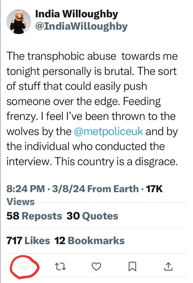 FredSargeant's tweet photo. .@IndiaWilloughby broke his silence tonight about his recent failed complaint against #JKRowling.  He's quite pissed.  So much so that he misidentified the police agency that he filed his false complaint with.  And he's really, really pissed at the interviewer that he thought was securely in the tank for him.  Apparently the after interview canoodle wasn't all that he expected of the a supposedly neutral interviewer.

In a statement given to the PA news agency on Friday, a Northumbria Police spokesperson said: "On Monday, March 4, we received a complaint about a post on social media.  While we recognise the upset this may have caused, 𝙩𝙝𝙚 𝙥𝙤𝙨𝙩 𝙬𝙖𝙨 𝙧𝙚𝙫𝙞𝙚𝙬𝙚𝙙 𝙖𝙣𝙙 𝙙𝙞𝙙 𝙣𝙤𝙩 𝙢𝙚𝙚𝙩 𝙩𝙝𝙚 𝙘𝙧𝙞𝙢𝙞𝙣𝙖𝙡 𝙩𝙝𝙧𝙚𝙨𝙝𝙤𝙡𝙙.  The complainant has been updated of this."

Typically, Willyboy closed Comments on both of his angry tweets.
https://t.co/RhWIncXKTs