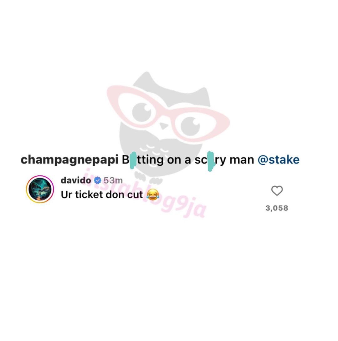 instablog9ja's tweet photo. Davido m3cks Drake after he lost a $615,000 b£t on Francis Ngannou who was defeated by Anthony Joshua https://t.co/c7b4DE02TI