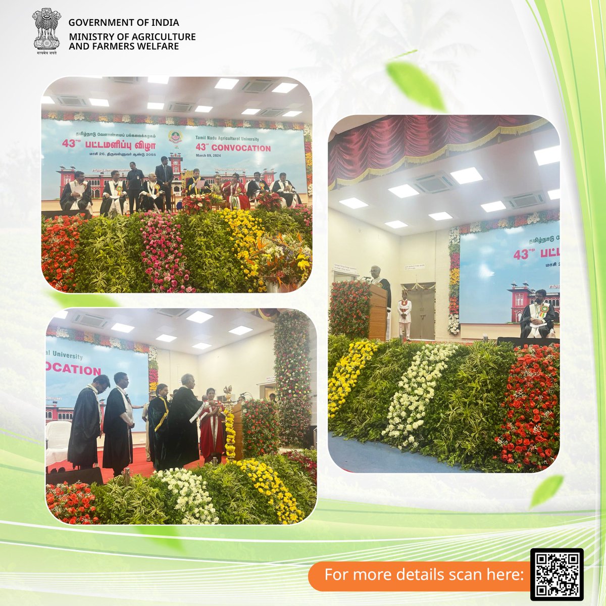 AgriGoI's tweet image. Shri. Manoj Ahuja , Secretary DA&amp;amp;FW, delivered the chief Guest address at the 43rd Annual Convocation of Tamil Nadu Agricultural University , Coimbatore . He highlighted the contributions of #TNAU in green revolution and growth of Agriculture in the country .
#agrigoi @doa_tn