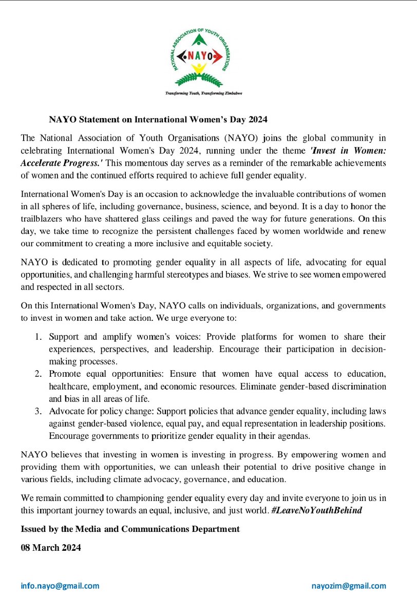 📣@YOUTHGENDERVOI1 we remain committed to championing gender equality everyday and invite everyone to join us in this important journey towards an equal, inclusive and just world #InternationalWomensDay #WomensHistoryMonth #LeaveNoYouthBehind @UNZimbabwe