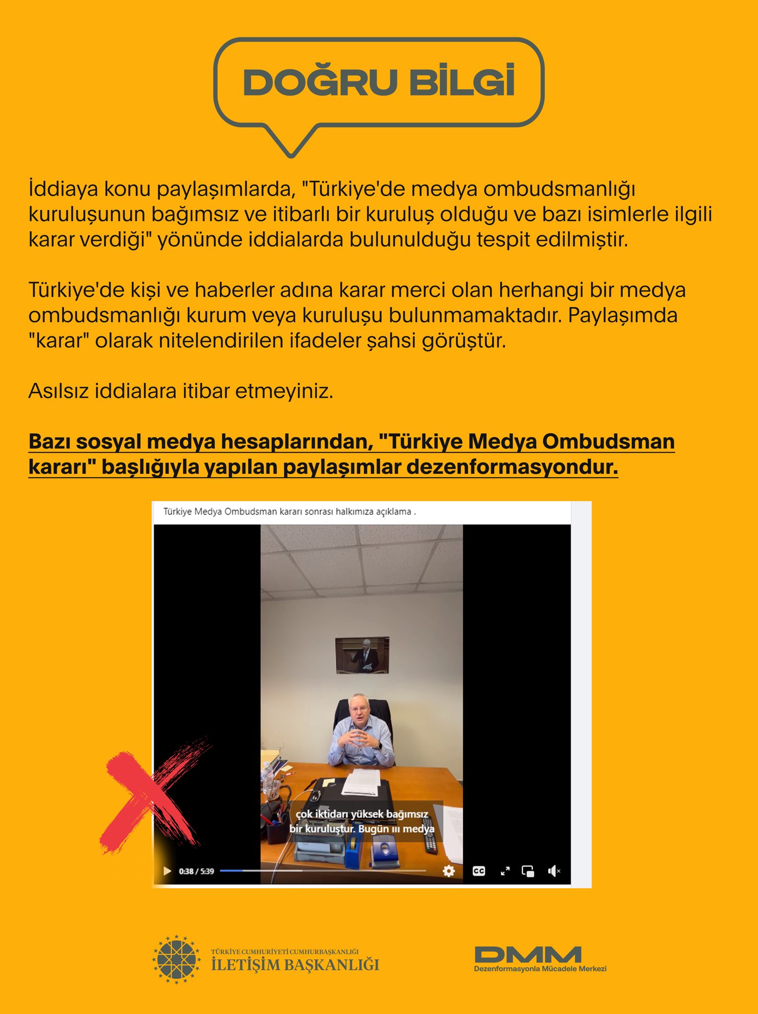 İletişim Başkanlığı'ndan "Türkiye'de Medya Ombudsman kararı" paylaşımlarına yalanlama
