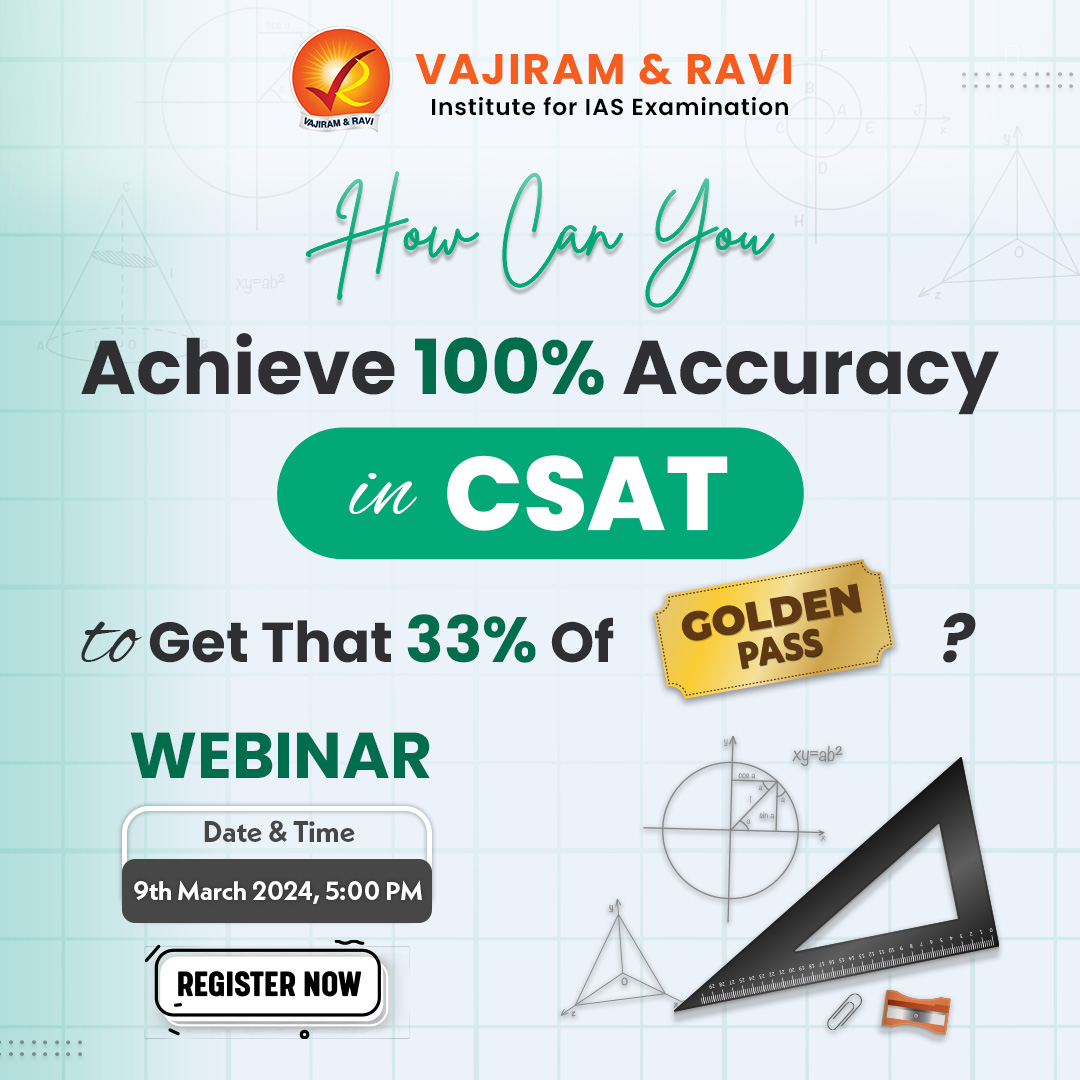 VajiramRavi's tweet image. 2 hours to go!Learn the strategies and tips and tricks required to qualify the CSAT Paper in our Webinar on 'Mastering the Final Leap in CSAT Preparation' being conducted today on 9th March 2024 at 5 PM. 
Register Now:bit.ly/3ImolvB

#csat #upsccsat #csatpreparation#upsc