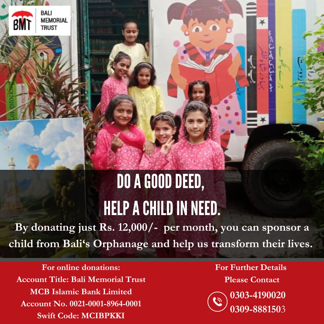 "This Ramadan, donate generously to help the ones in need"
By donating just Rs. 12,000/-  per month, you can sponsor a child from Bali‘s Orphanage and help us transform their lives ♥️.

#BaliMemorialTrust
#baliorphanages
#ramadan2024
#enablingindividuals
#EmpoweringCommunities