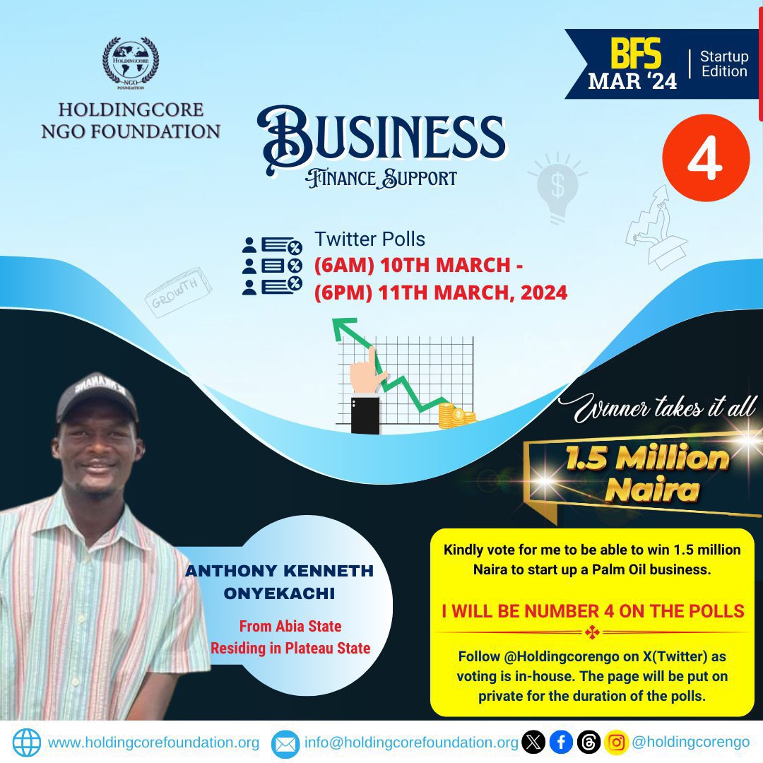 _Liki001's tweet photo. please voting starts tomorrow, if you’re yet to follow @Holdingcorengo kindly do that now so you can be eligible to vote for our Jos brother @AnthonyKennethO  who is number 4 on the voting poll.

Kindly RT🙏 https://t.co/Bo233ABPks