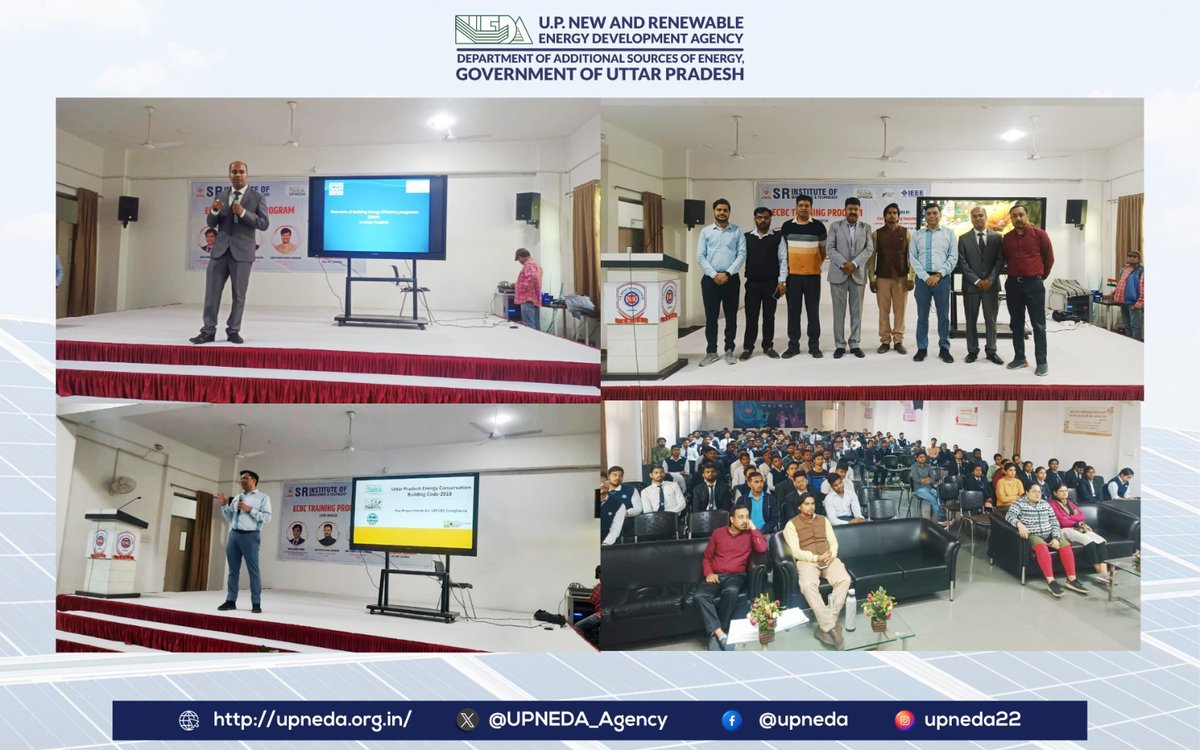 UPNEDA_Agency's tweet photo. Training program on "Uttar Pradesh Energy Conservation Building Code (UPECBC)" conducted by EEB Cell, UPNEDA/ UPSDA for the Students and Faculties of SR Institute of Management & Technology, Lucknow on 7th March 2024.
#EEB_cell #EnergyEfficientBuilding #UPECBC #UPNEDA #UPSDA #TrainingProgram #UPNEDA_Agency
@CMOfficeUP
@aksharmaBharat
@isomendratomar
@ChiefSecyUP
@IASMaheshGupta
@MinOfPower
@UppclChairman
@RajKSinghIndia
@mnreindia
@UPNEDA_Agency
@beeindiadigital
@PetroleumMin
@Nise_Gurgaon
@SECI_Ltd
@SssNibe