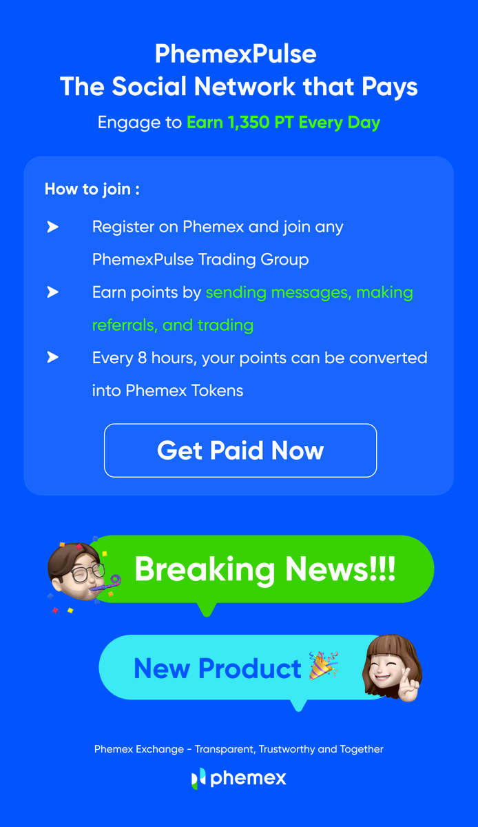 Phemex_official's tweet photo. 4 Days to Launch! I'm ready to join #PhemexPulse - the ultimate social-fi revolution! 
Chat &amp; earn up to 1350 $PT DAILY. Equal chances, epic rewards! Powered by a top 5 exchange. 
Ready to level up your crypto game and fell the PULSE of the bull market?
#Phemex #SocialTrading https://t.co/0L6o3iyArO