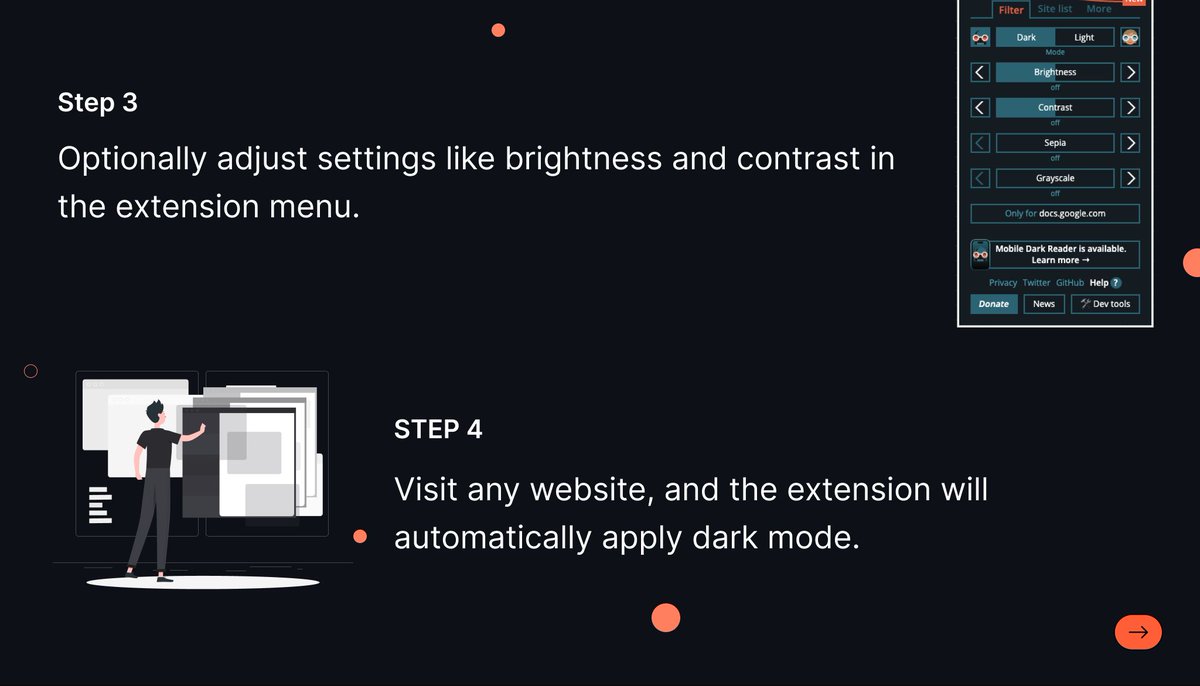 Nimblechapps's tweet image. Say goodbye to eye strain with Dark Reader! 🌙 Reduce glare and enhance readability on your screen with this handy plugin. 

Enjoy browsing in dark mode to reduce eye strain, especially in low-light conditions. Try it out today!

#DarkReader #EyeStrainRelief #MobileAppDevelopment