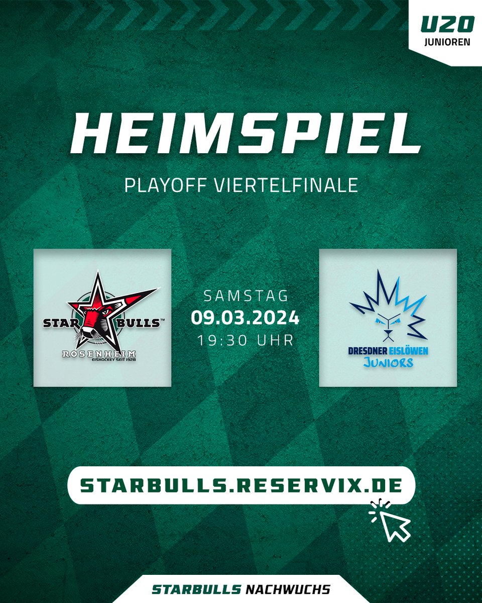 🔥 Gameday Starbulls Nachwuchs 🔥 

Heute ist es soweit 🙏 Das lang angekündigte Playoff Spiel der U20 Jungs steht an. Zu Gast an der Mangfall sind die Dresdner Eislöwen Juniors 🤝

Wir hoffen auf euer zahlreiches Erscheinen heute im Stadion 😋 

#starbulls #nachwuchs #playoff