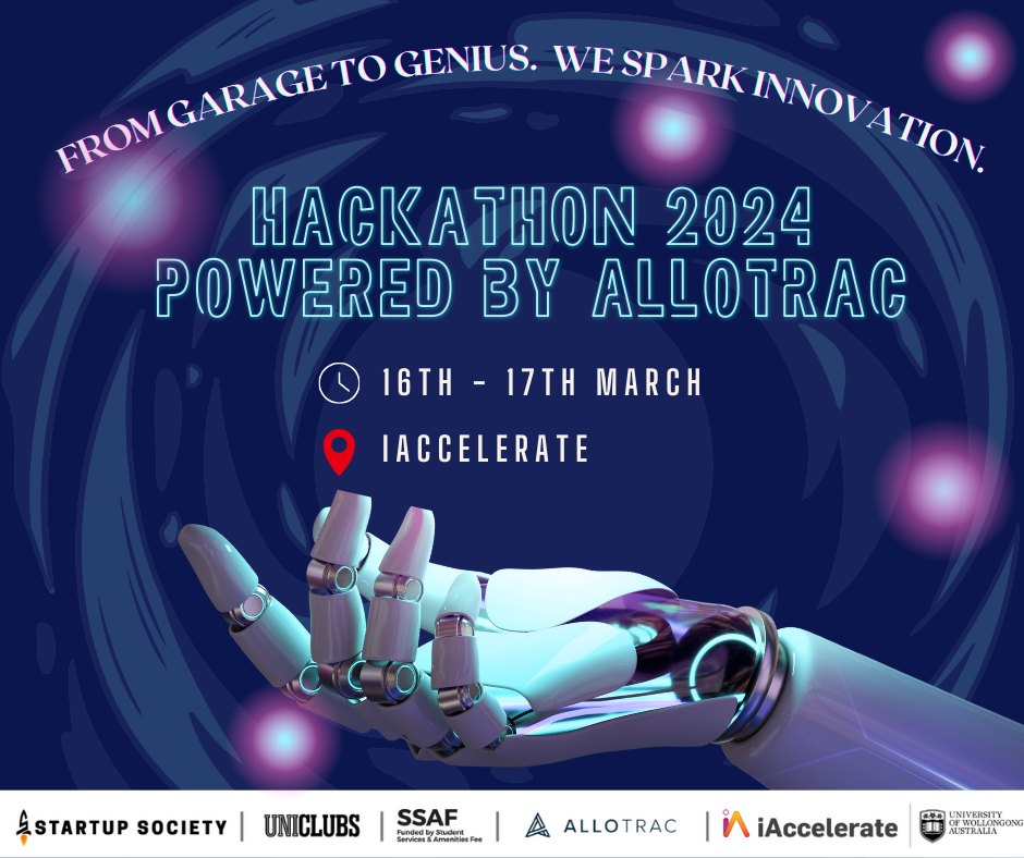 Calling all coders, builders, and tech enthusiasts! @iAccelerate is hosting the #UOW Startup Society Hackathon, powered by <a href="/AllotracHQ/">Allotrac</a> on the 16 and 17 March. Register now. 👉 bit.ly/3wCeY8z 💻🎮