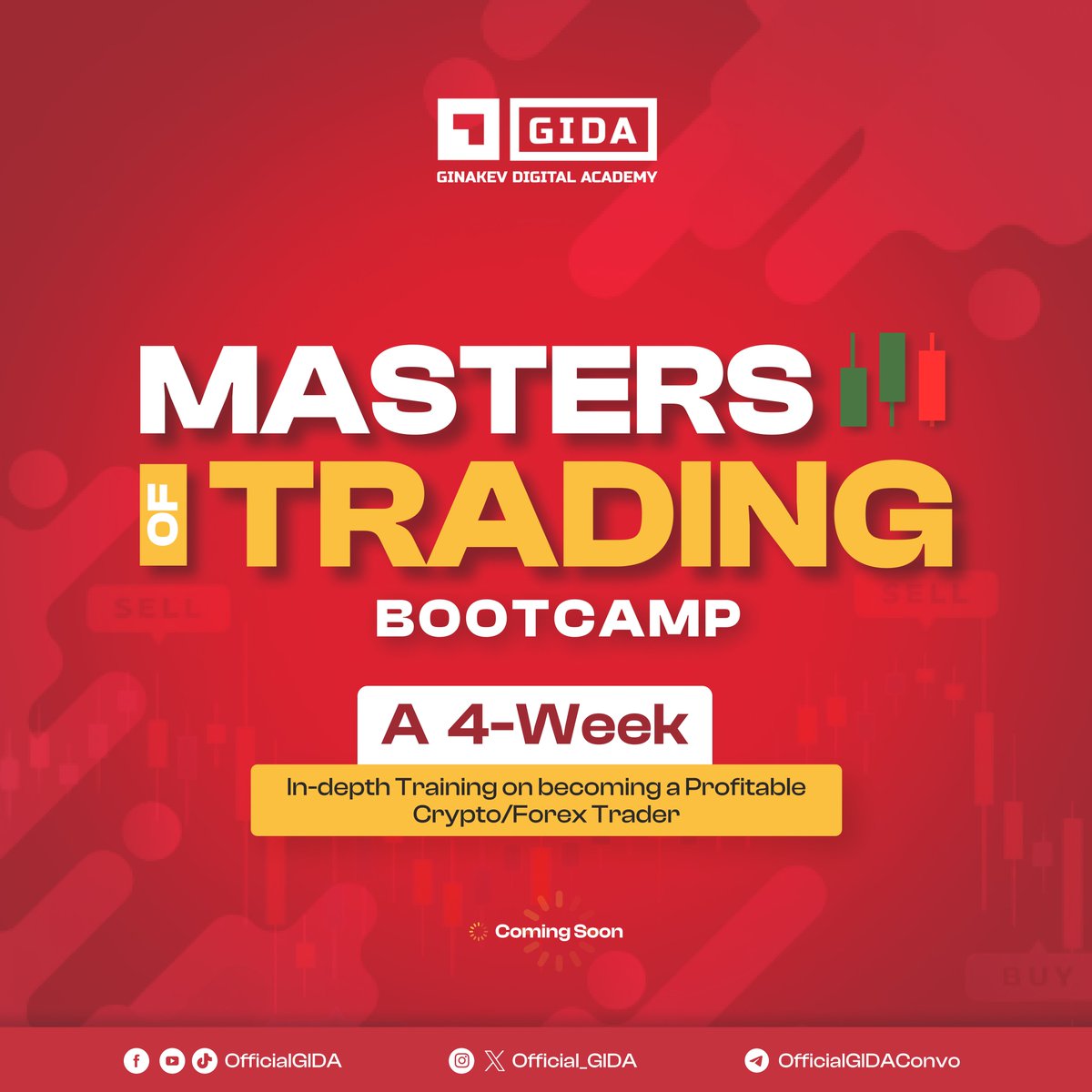 We have been cooking for a while, and all is set. 

Introducing... “Masters Of Trading” Bootcamp 🔥📣📣

A 4 weeks FREE Bootcamp to take you from level 0-100 in the Crypto/Forex Trading Industry.

Registration begins soon. Follow <a href="/Official_GIDA/">GIDA ™</a> and turn on 🔔 to stay informed!!