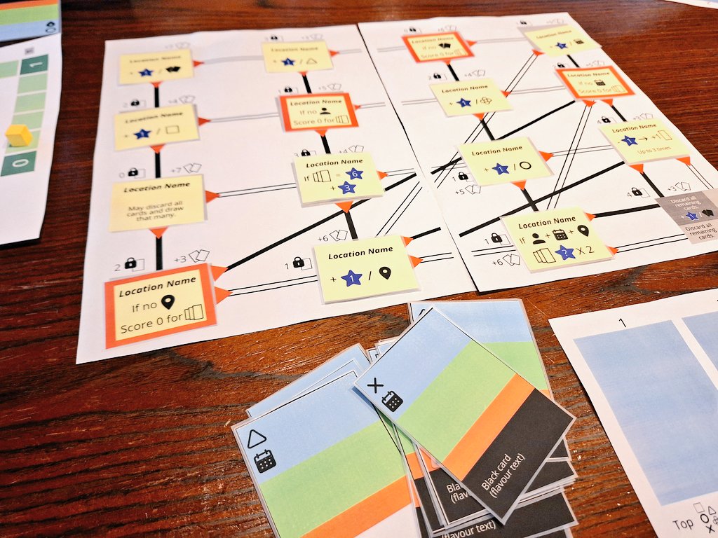 This is my new game with <a href="/MandelaFG/">Mandela F-G</a>. The mechanics and components have been entirely driven by theme. But our first prototype is entirely mechanical. I explained the theme to playtesters but omitted it from components to save time. First playtest was good, so should now add theme