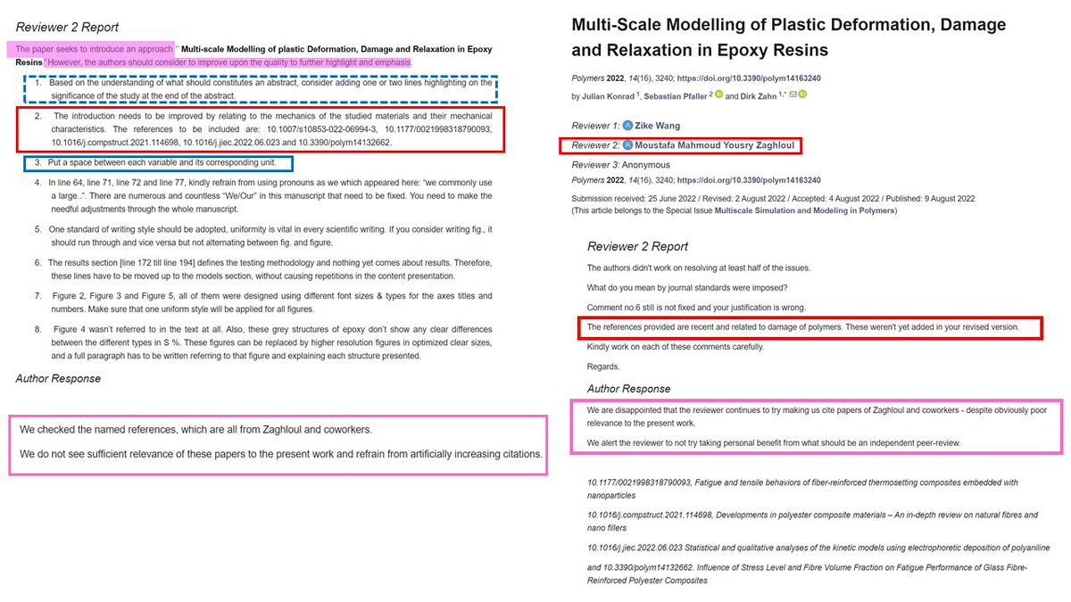 maoviedogarcia's tweet photo. 46.
#ReviewMill2 #CoerciveCitation #FakeReview @Polymers_MDPI @MDPIOpenAccess
Reviewer 2 Moustafa Mahmoud Yousry Zaghloul➡️5 articles to be added
Reviewer=coauthor of5⃣
Authors refused to add
Round 2➡️Reviewer insists➕Authors refused again
https://t.co/ftN1Or5ohi https://t.co/JClBTjcgxE