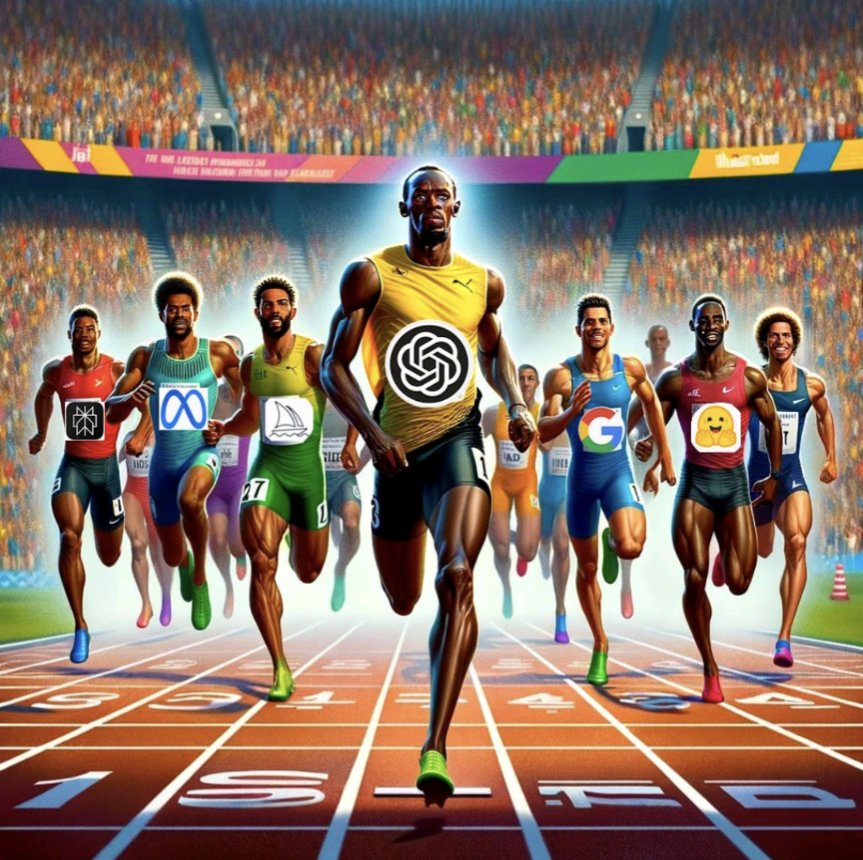 "Colossus with Feet of Clay" 

Long onsidered unbeatable,  Google and Meta, with their hefty AI investments are facing challenges. OpenAI's trailblazing innovation outpaces them, showcasing  innovation &amp; agility. 

 The "usual surprise" : disruption stems from the unexpected. 🙃