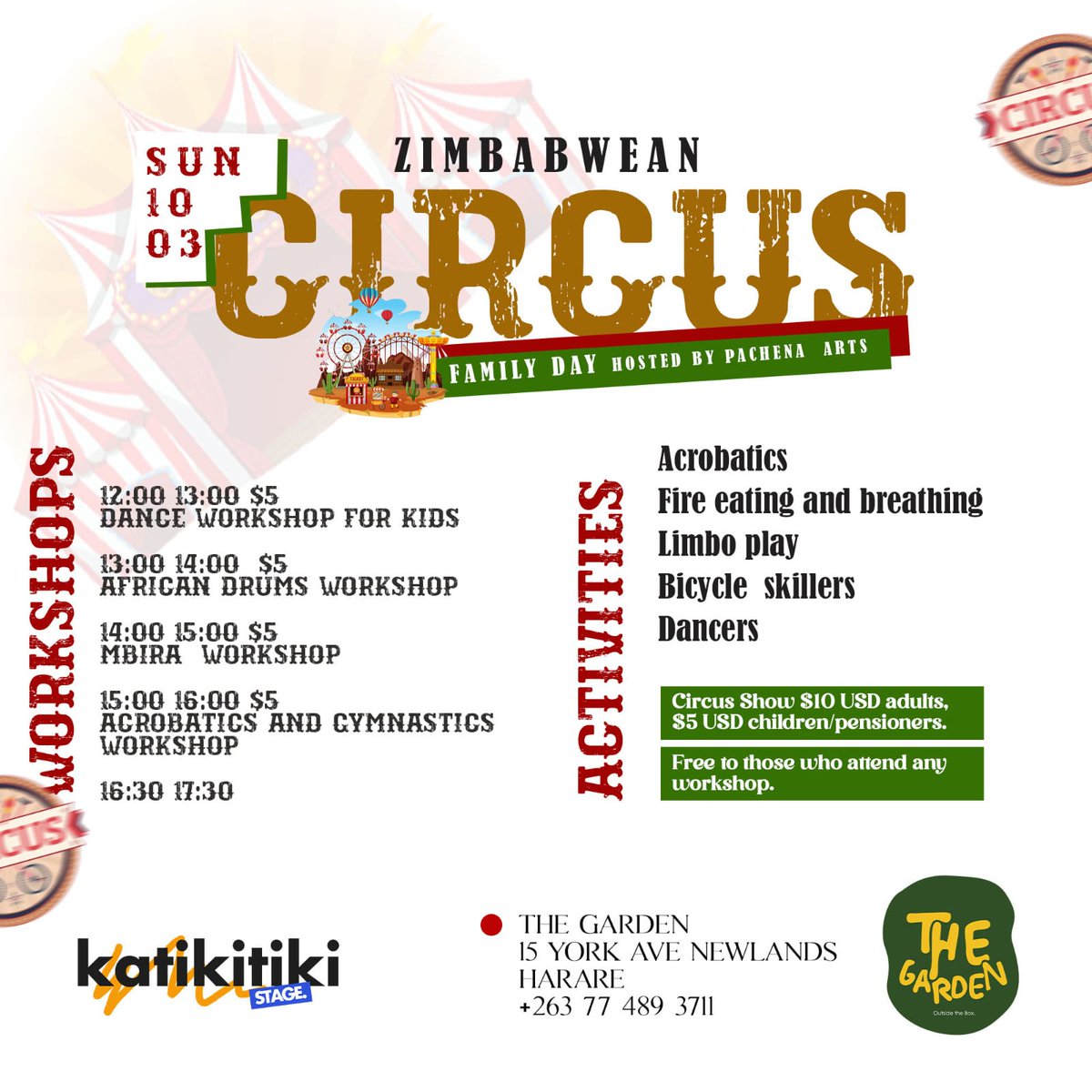 Katikitikispace's tweet image. Can we call March our month of art and craft and not bring in the real magicians? 
Drumming, mbira, dancing, acrobatics, bicycle tricks and fire eating! 
 Workshops from 12:00-16:00 for young and not 🧿

Circus show starts at 16:30, free to those attending workshop 🇿🇼🔮🌞