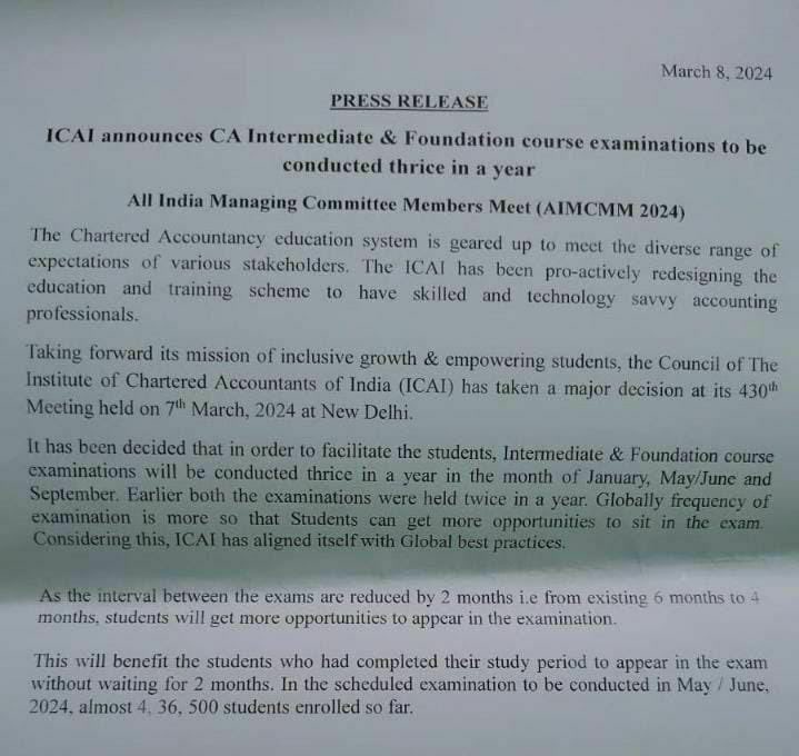 CAclubindia's tweet photo. Official Press Release by #ICAI https://t.co/4PhzDl7z7o