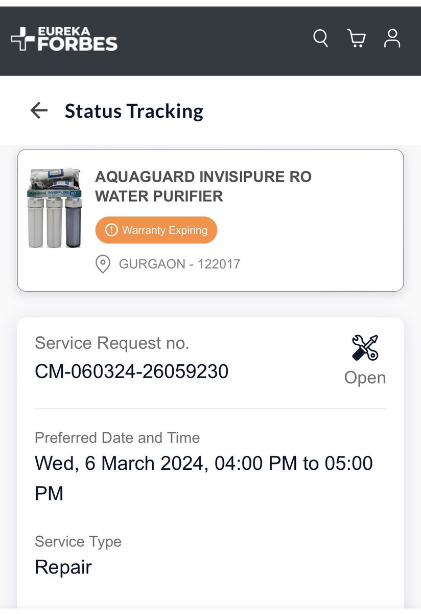 avi_dy's tweet photo. @EurekaForbes pls update as not able any feedback after waiting 20mints on customer care no 

This was suppose to be attended on 6th March and till date no one visited or contacted me 

Poor after sales service @aquagaurd @EurekaForbes https://t.co/O6BFMP07fC