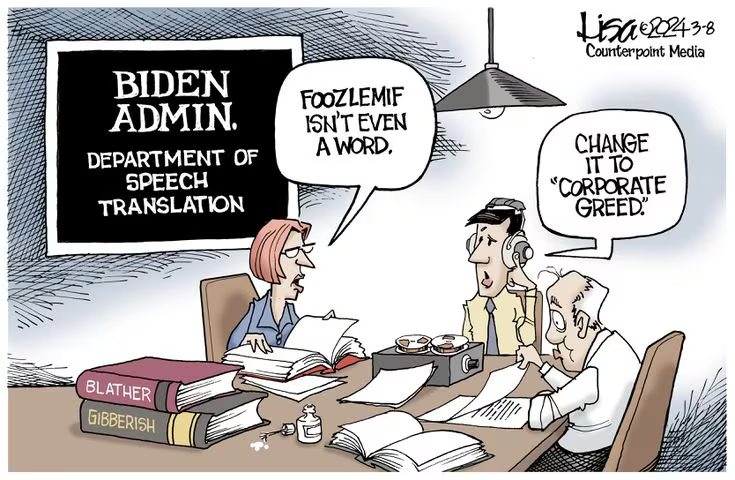 KieckCarl's tweet photo. Let's translate #Joe's #SOTU 2024 as ... a very partisan state of verbal disunion ... 🤔🤔🤔🤔

Full credit @ #LisaBenson / #GoComics / #CounterpointMedia        👌👌👍👍

#MEME #Conservative #ConservativeMeme #Biden #Joe #JoeBiden #BidenFamily #Jill #Hunter #Democrats #Democrat #Wisdom #Philosophy #GenderFraud #GenderHoax #Gender #Climate #Warming #WEF #WorldEconomicForum #Immigration #GreenAgenda #UN #Media #MSM #GreenIdeology #News #Politics #Culture #Society #School #College #Media #MSM #University #Economy #Economics #Education #SpeakFreely #FreeSpeech #Research #History

LINK: https://t.co/c58HGT6Fbh