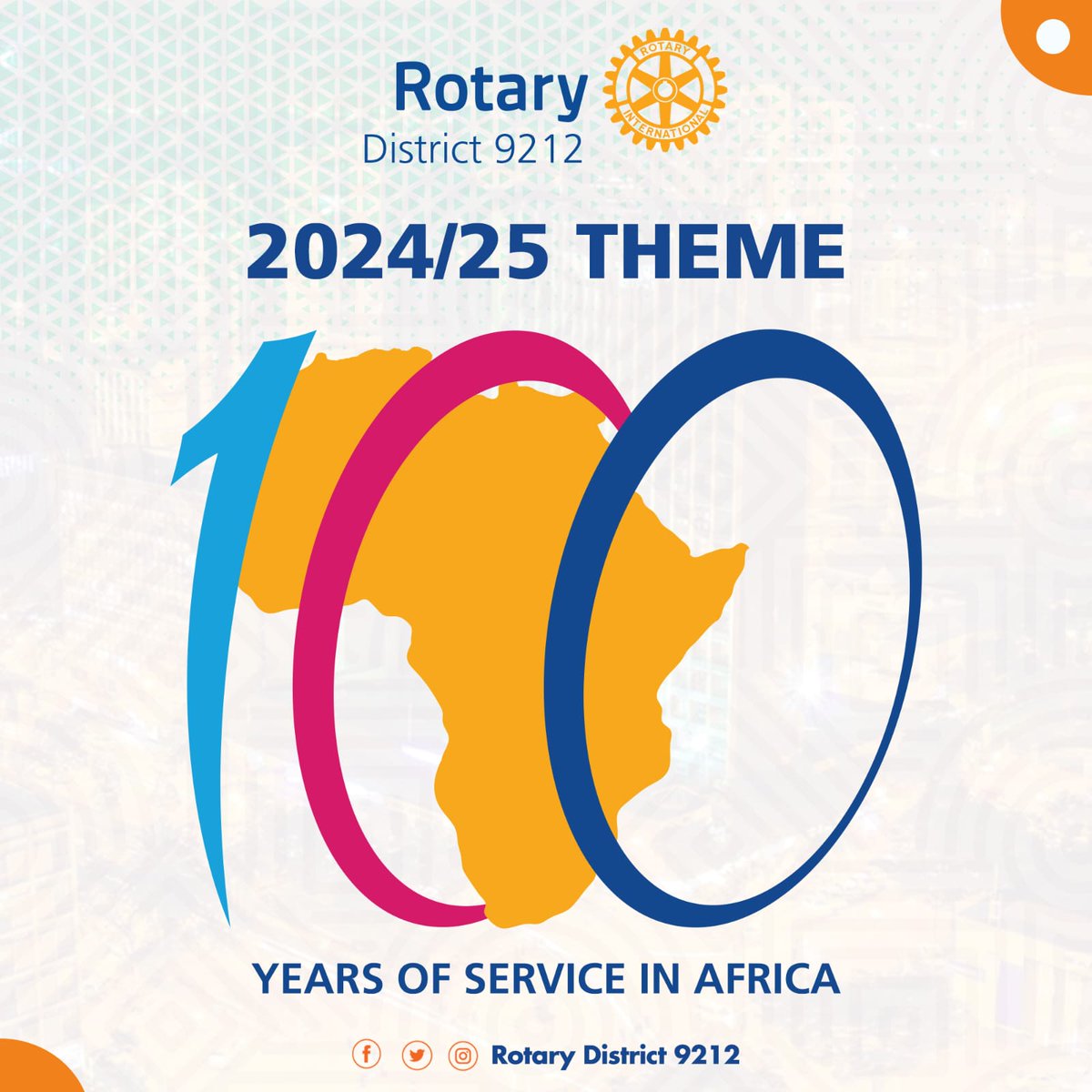 🌍✨ Unveiling the magic of the Rotary Year 2024/25 logo! 🎉 The African map adorned with the number 100, celebrating a century of community impact, friendship, and service 🫱🏾‍🫲🏿💯. 
Each color on the 100 represents Rotary, Rotaract, and Interact, uniting in the spirit of service