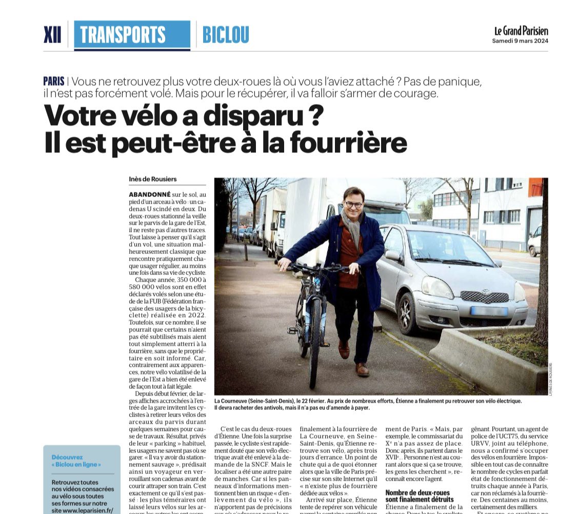 Il est urgent d’immatriculer les vélos. En démocratie mettre à la fourrière un vélo sans même laisser un mot au cycliste puis détruire le vélo n’est pas acceptable. @David_Belliard @prefpolice @tousenselle #velo #Paris