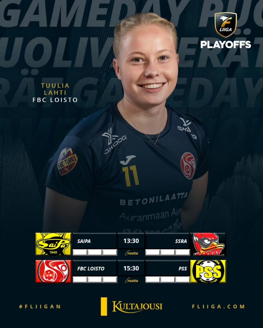 f_liiga's tweet photo. Tänään käynnistetään naisten sarjan pudotuspeleissä kaksi sarjaa lisää! 

Lappeenrannassa SaiPa ja SSRA aloittavat 13.30, kaksi tuntia myöhemmin Turussa nähdään puolestaan FBC Loiston ja PSS:n avauskohtaaminen!

👉 https://t.co/kzpfRX1CLH

#FLIIGA #Salibandy #ParastaPaikanPäällä https://t.co/ykkDDTNPjg