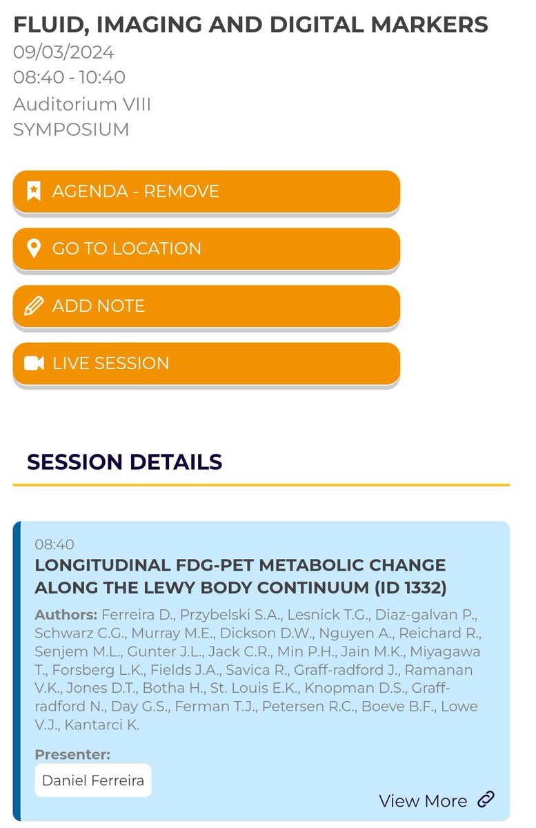 Good morning friends and #ADPD2024! Take your coffee and come to Auditorium VIII at 8:40 today ;) I will be showing the very first longitudinal FDG PET data in Lewy body continuum, and discuss how to track disease progression and assess treatment response in LB