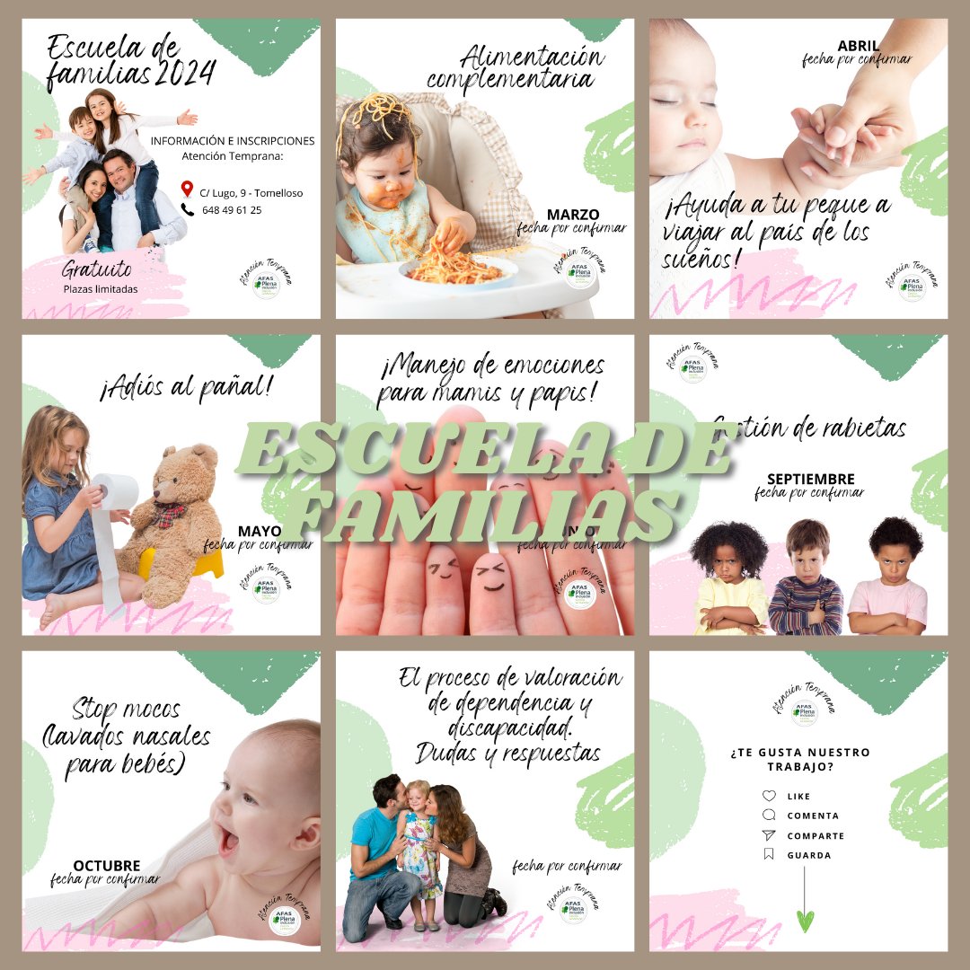 👨‍👩‍👧‍👧 Atención Familias‼️
¡Tenemos una gran noticia! Este año, desde el servicio de Atención Temprana en #Tomelloso, ponemos en marcha nuestra 𝗘𝘀𝗰𝘂𝗲𝗹𝗮 𝗱𝗲 𝗙𝗮𝗺𝗶𝗹𝗶𝗮𝘀. Un espacio gratuito 🆓 de charlas informativas sobre diferentes temas.
Pregúntanos sin compromiso‼️