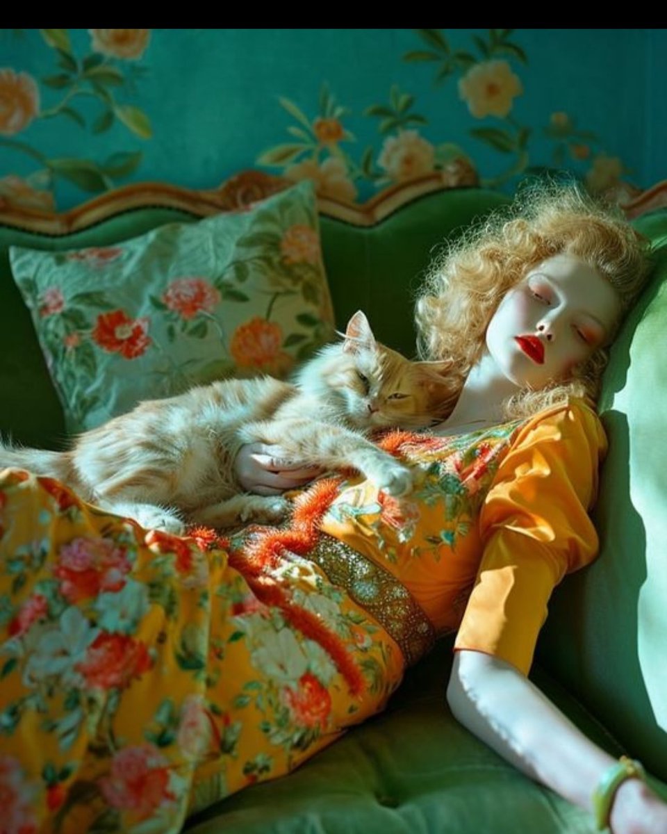 Girl sleeping with cat