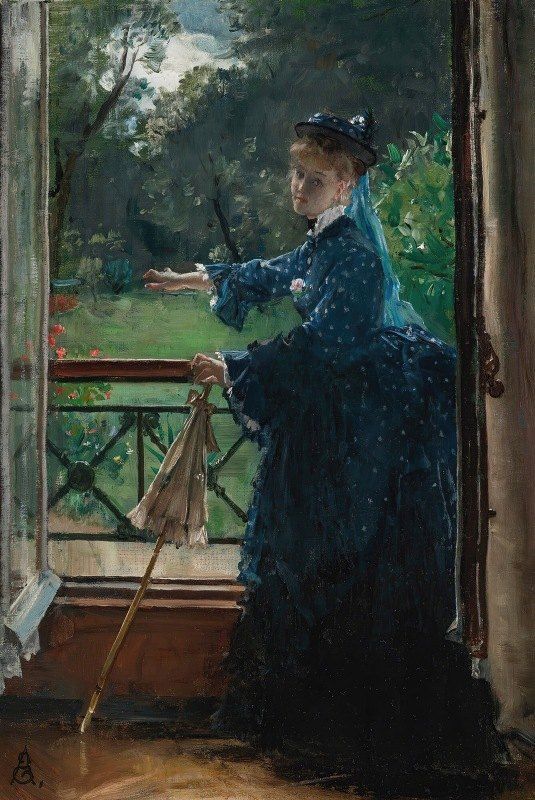 Femme au balcon by Alfred Stevens (Belgian artist, lived 1823–1906). #Woman on #balcony. 'Let us go for a walk!'.