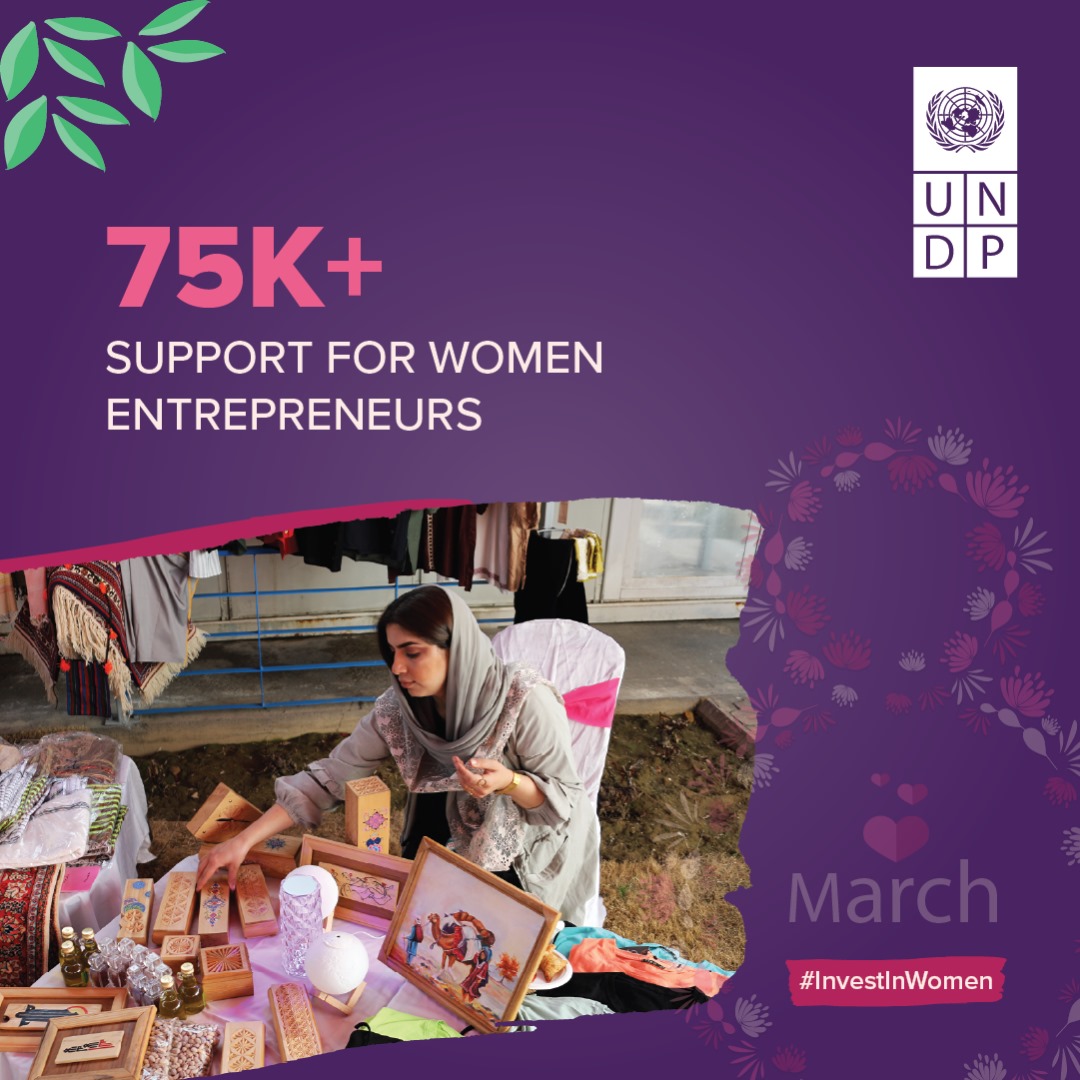 Women-led enterprises r pivotal in driving economic rejuvenation. Since Oct 2021, @undpaf has supported 75K+ women in both formal & informal sectors to launch, sustain, and grow their businesses. This endeavor has led 2 d creation of 900K+ jobs 4 women & men alike. #InvestInWomen