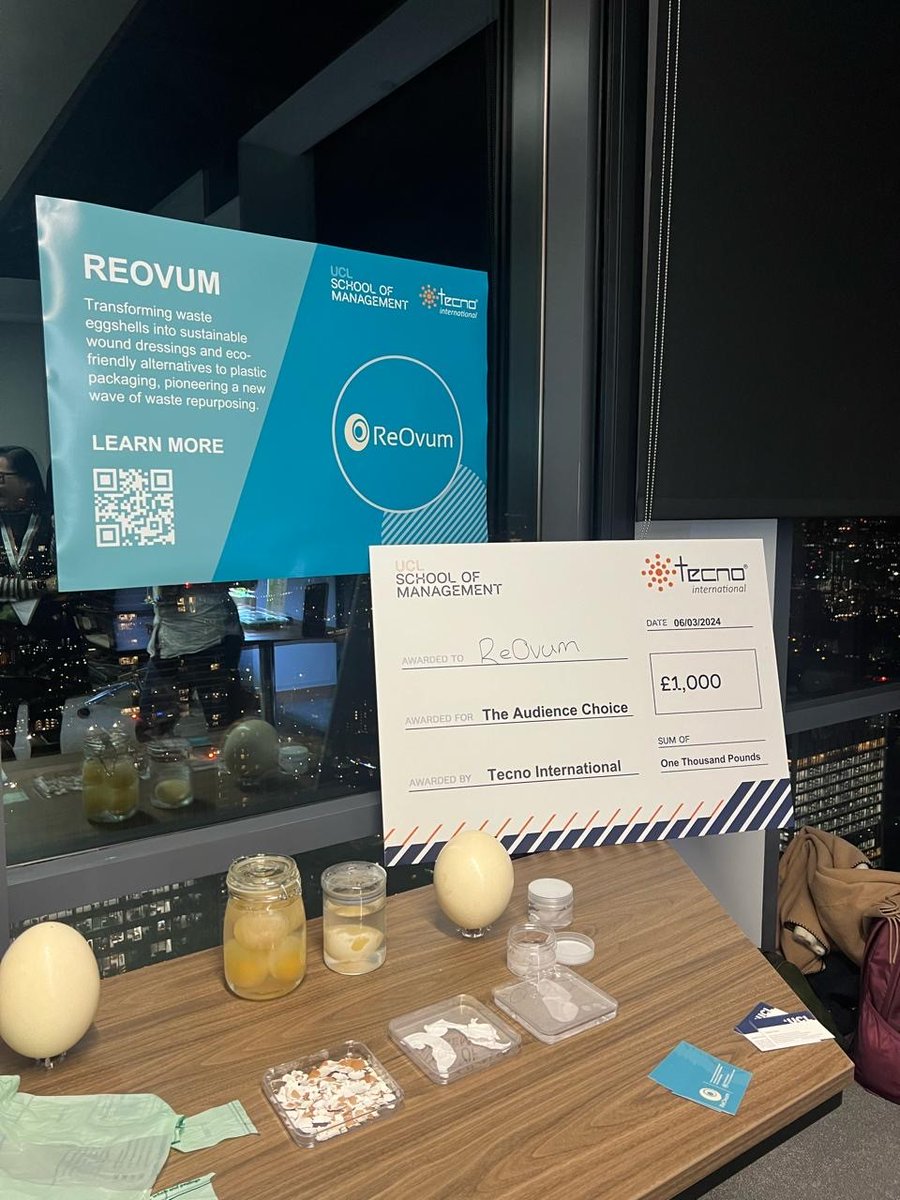 Egg-cellent result at <a href="/UCLSoM/">UCL School of Management</a> SustainTech 2024 Pitching Competition where we/<a href="/reovum/">Reovum</a>/<a href="/ucleastman/">UCL Eastman</a> BTE poached 1 of 3 winning prizes that included cash &amp; 12months of Business and Technical Mentorship with <a href="/tecnointl/">Tecno International</a>. Great teamwork <a href="/NikAliaa/">Nik Aliaa</a> <a href="/LadyBSilva/">Lady Barrios Silva</a> <a href="/RosemondAMensa/">Rosemond A Mensah 💙</a> <a href="/UCL_AMS/">UCL Integrated and Applied MedSci</a>