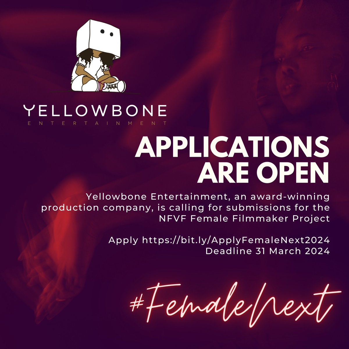 Yellowbone_Ent's tweet photo. Calling all female filmmakers! The @nfvfsa Female Filmmaker Project is now open for submissions! Dive into the theme: Love Is A Mystery, and bring your unique voice to the screen. Apply to be part of something extraordinary. Visit https://t.co/E8V1gB2xcc - Deadline 31 March 2024 https://t.co/Q8IT3wxtQw