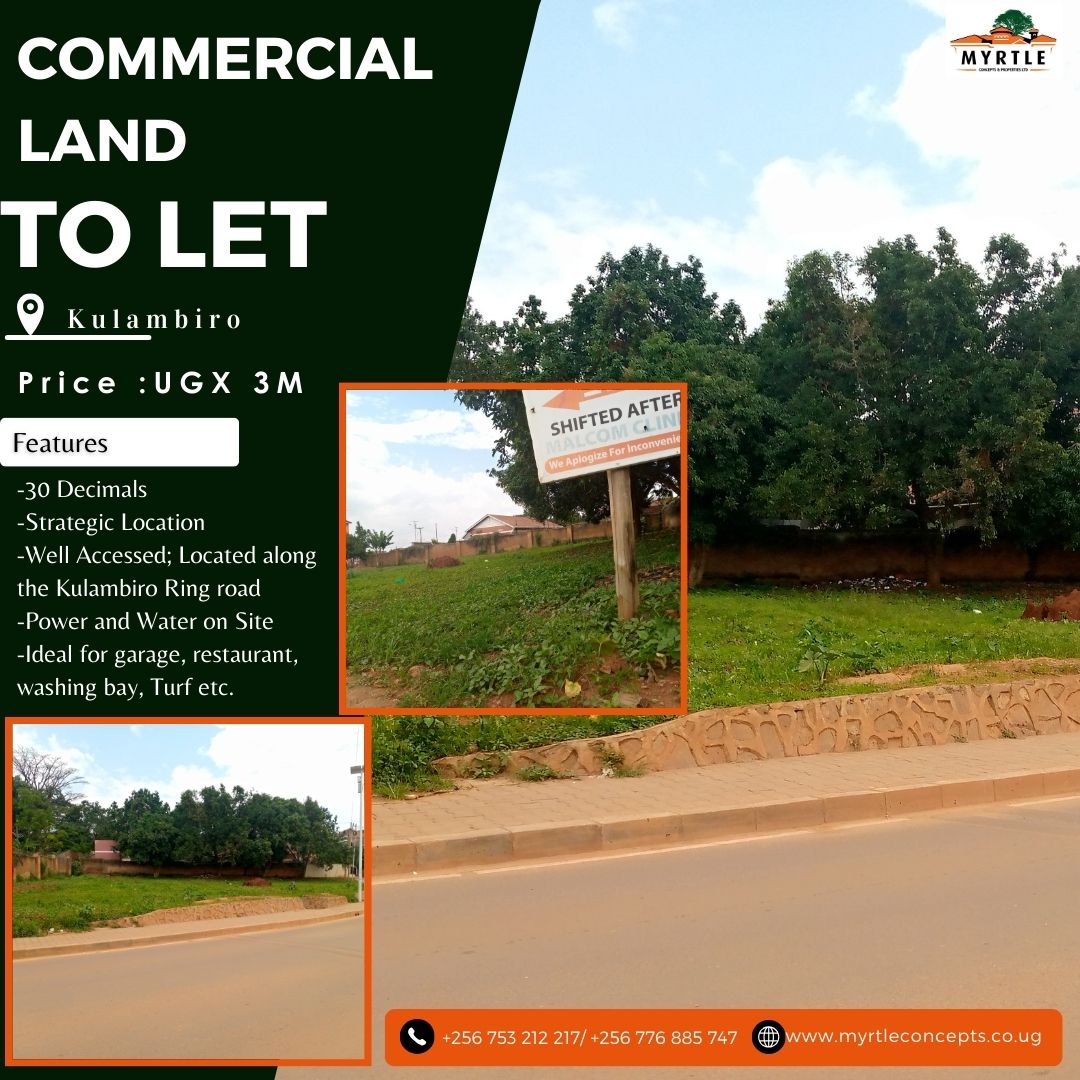 myrtle_concepts's tweet image. Commercial Plot to let along Kulambiro Ring Road at 3M. Don&apos;t miss out on this rare opportunity to secure your slate – inquire today to learn more! Call: +256 753 212 217/ +256 776 885747
#MCPUG #CommercialPlot #KulambiroRingRoad #RealestateAdvisorofChoice.