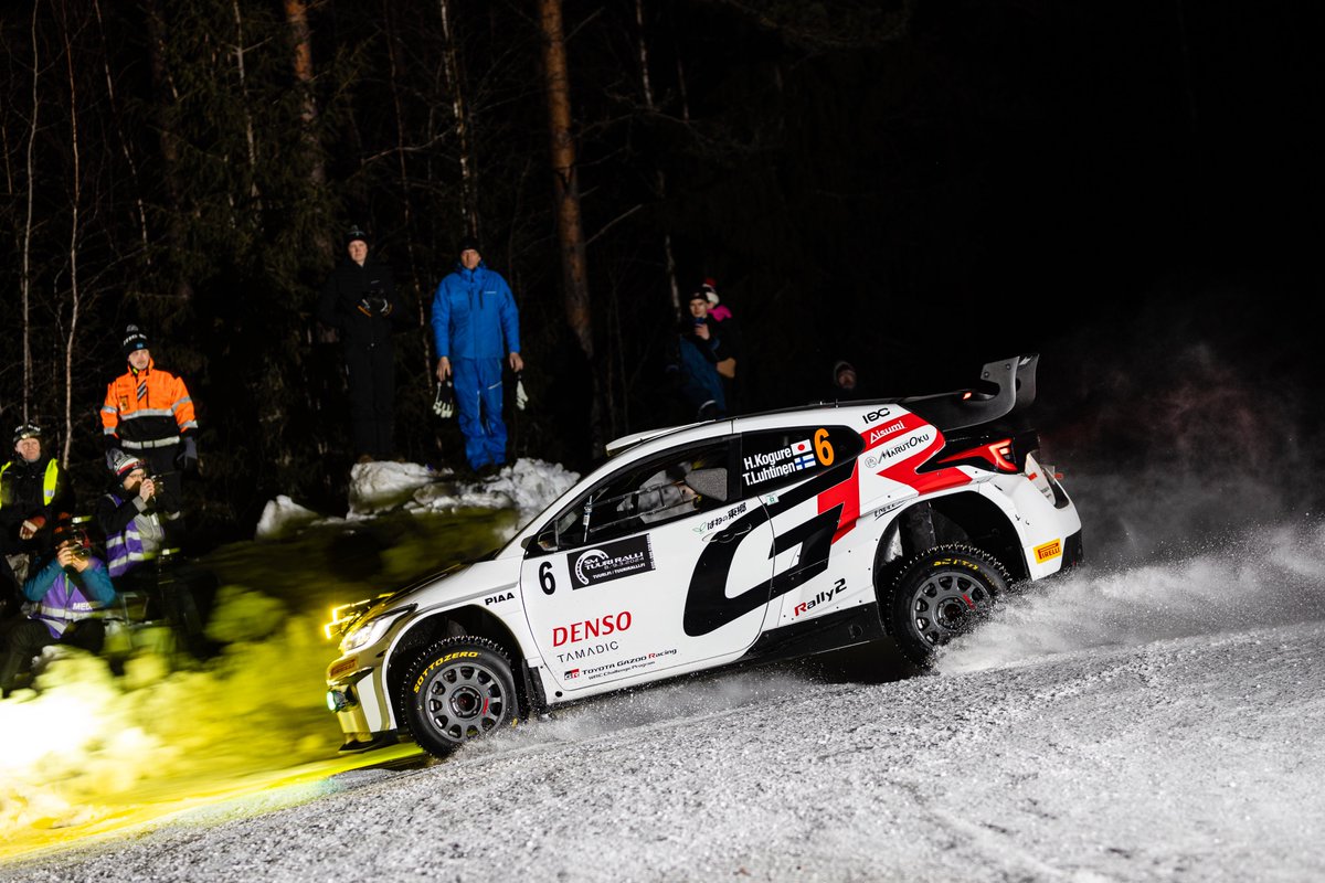 Underway at #TuurriRalli after Friday night's opening stages! 🔦

#ToyotaGAZOORacing #ChallengeProgram #GRYarisRally2