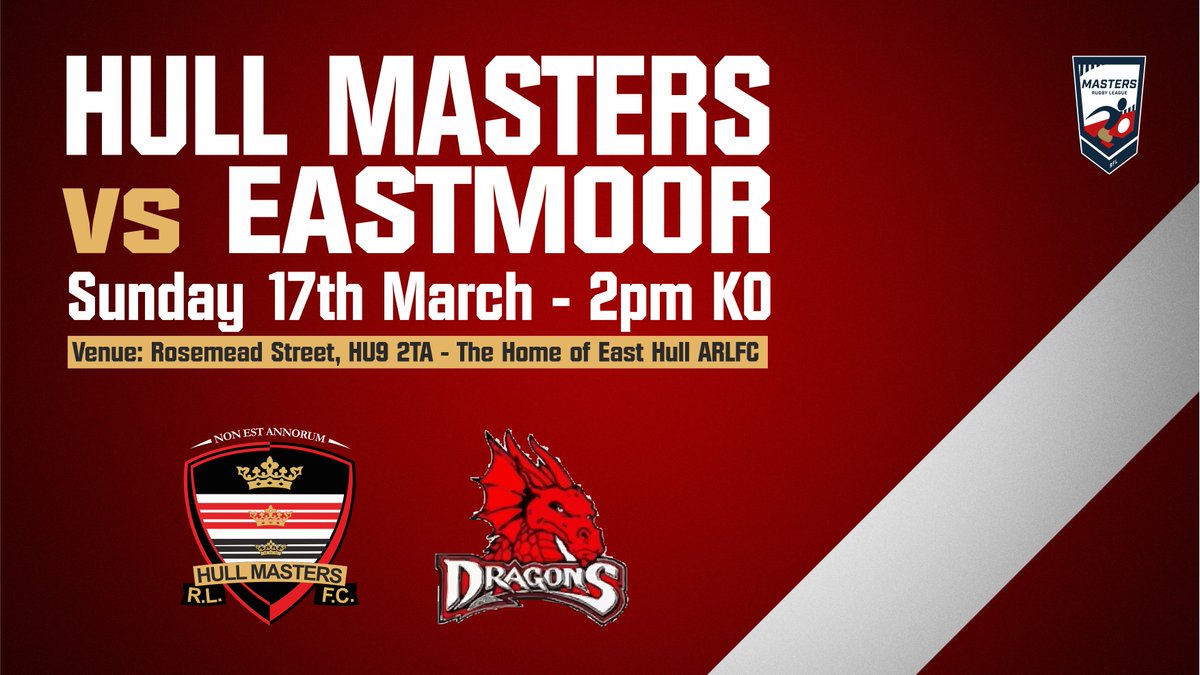📣ICYMI - It's a weekend off this weekend, so there is no training on Sunday, we are back next Sunday, and we welcome Eastmoor Dragons Masters to East Hull ⤵️ 🏉 Masters Rugby League 📅 Sunday 17th March 🏟️ Rosemead Street, HU9 2TA. ⌚️ 2:00pm KO #MastersSpirit #hullmasters24
