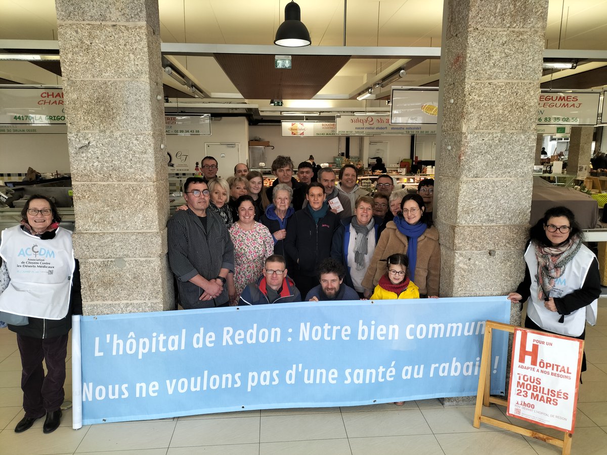 Les commerçants des halles de Redon soutiennent également la mobilisation en cours en défense de l'hôpital de Redon ! Nous refusons un hôpital au rabais, et exigeons la construction d'un hôpital à la hauteur des besoins, et en une tranche de travaux !@ArsBretagne