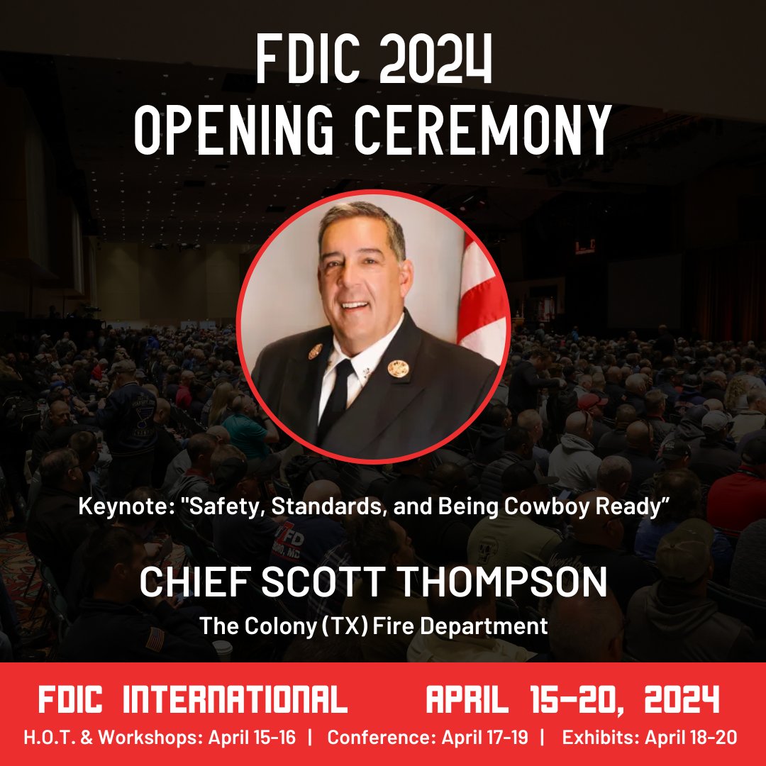 Join us at FDIC International 2024's Opening Ceremony in Indianapolis on April 17!
We're thrilled to welcome Chief Scott Thompson as our Keynote Speaker, sharing insights on "Safety, Standards, &amp; Being Cowboy Ready."
Get a copy of his insightful book here: ow.ly/hqWn50QNaFe