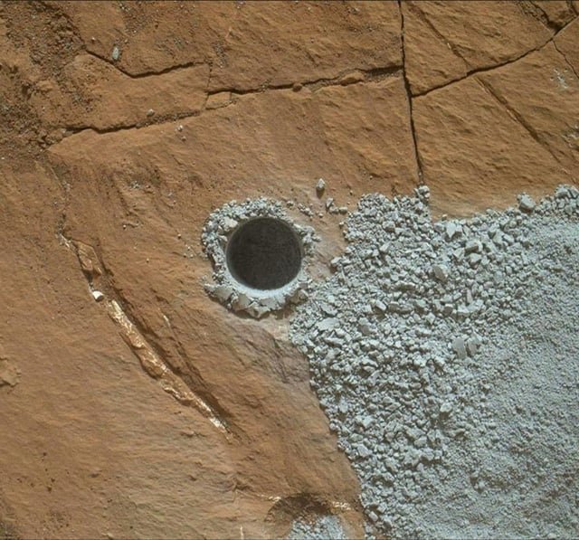 A hole drilled on Mars