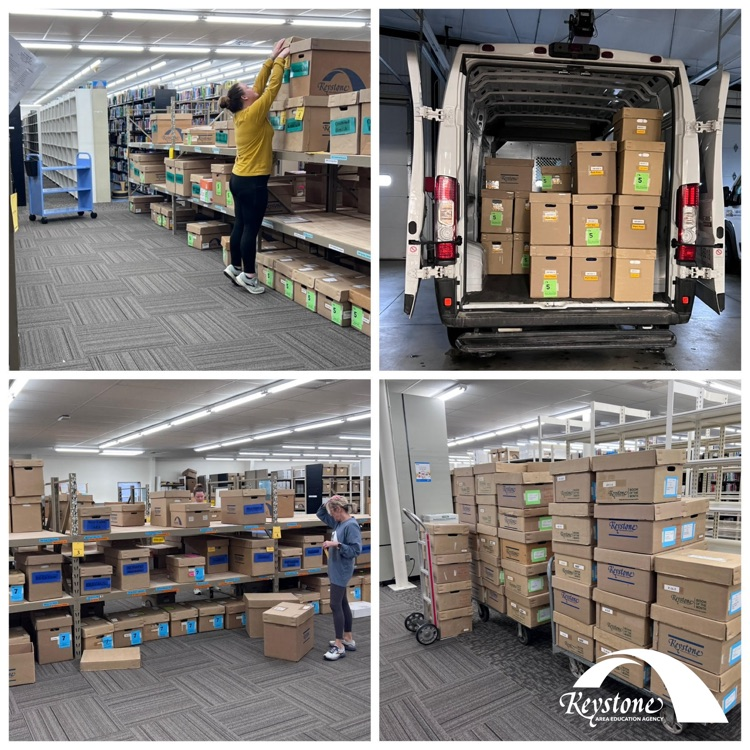 KeystoneAEA's tweet photo. @KeystoneAEA Monday's media materials 🚐 📦 prepared for school deliveries. #groundedinservice #EveryDayAtAEA https://t.co/MjqZjTnsMb