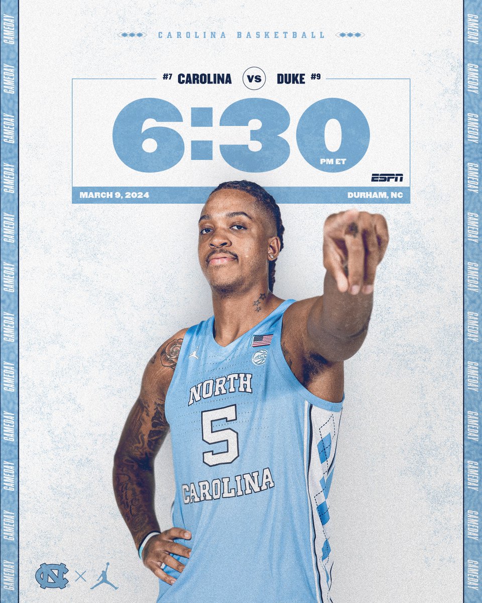 UNC_Basketball's tweet photo. Big one today.

🆚 Duke
🕡 6:30 PM ET
📍 Durham, NC
📺 ESPN https://t.co/vA1kVPi9s0