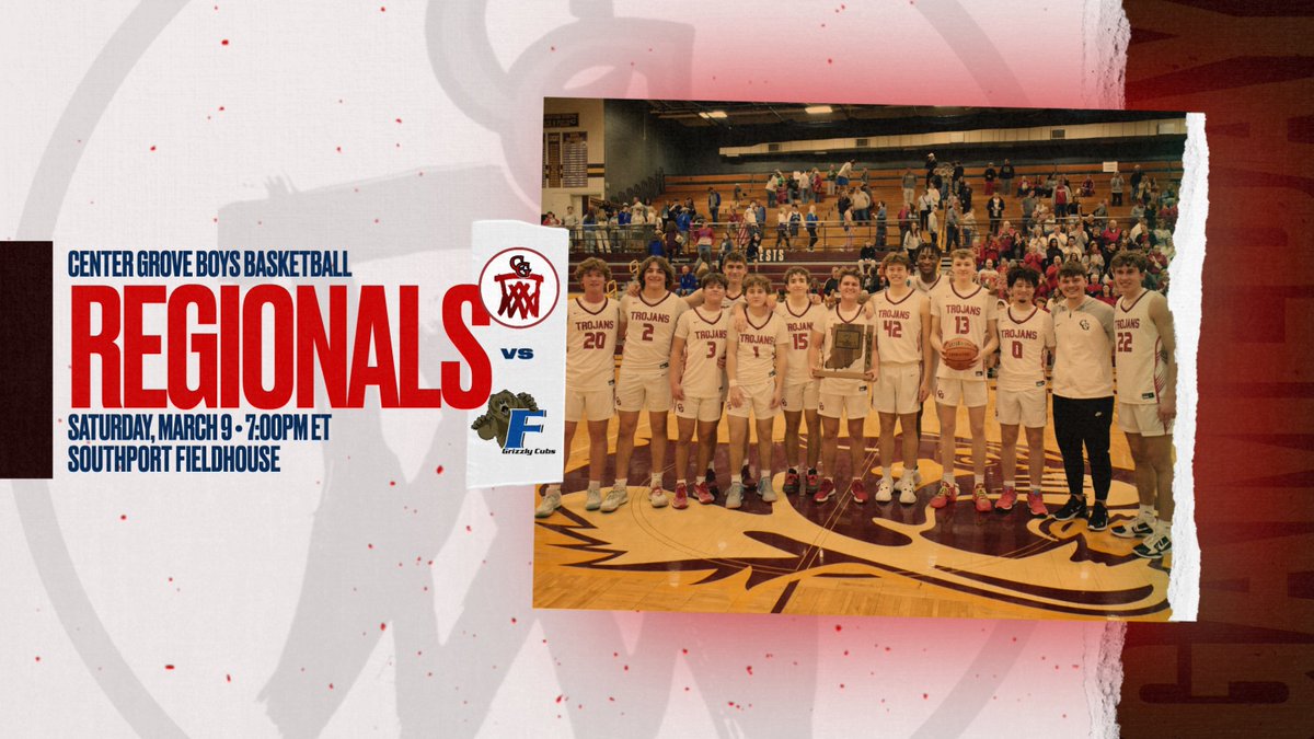 Center Grove Trojans Basketball (@centergrovembb) on Twitter photo 🚨GAMEDAY - REGIONALS AT SOUTHPORT🚨
⚪️ WHITE OUT ⚪️
🆚 Franklin Community
⏰ 7:00 PM
📍 Southport Fieldhouse
🎟️ southportcardinals.com/ihsaabbbregion…
🎥 ihsaatv.org/CGSportsNetwor…
<a href="/CGSportsNetwork/">CG Sports Network</a> <a href="/cg_sports/">Center Grove Sports</a> <a href="/CGTrojansAD/">CGHS Athletic Dept.</a> <a href="/CGBBL/">CG Boys Basketball League (CGBBL)</a> <a href="/CGTrojanHoops/">Center Grove Hoops</a> 🚨GAMEDAY - REGIONALS AT SOUTHPORT🚨
⚪️ WHITE OUT ⚪️
🆚 Franklin Community
⏰ 7:00 PM
📍 Southport Fieldhouse
🎟️ southportcardinals.com/ihsaabbbregion…
🎥 ihsaatv.org/CGSportsNetwor…
<a href="/CGSportsNetwork/">CG Sports Network</a> <a href="/cg_sports/">Center Grove Sports</a> <a href="/CGTrojansAD/">CGHS Athletic Dept.</a> <a href="/CGBBL/">CG Boys Basketball League (CGBBL)</a> <a href="/CGTrojanHoops/">Center Grove Hoops</a>