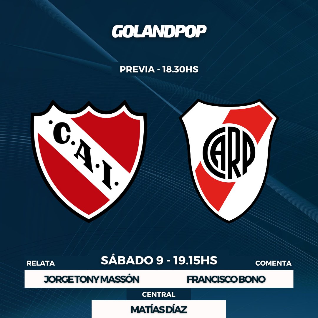 💥⚽️ ¡CLÁSICO ENTRE DIABLOS Y MILLONARIOS! #Independiente recibe a #River en el LdA Ricardo Enrique Bochini por la décima fecha de la Zona A de la #CopaDeLaLiga 

📻 Lo vivís junto a Cadena <a href="/golandpop/">GOLANDPOP 📻</a> en FM 102.7 en Córdoba y más de 80 radios de Argentina.