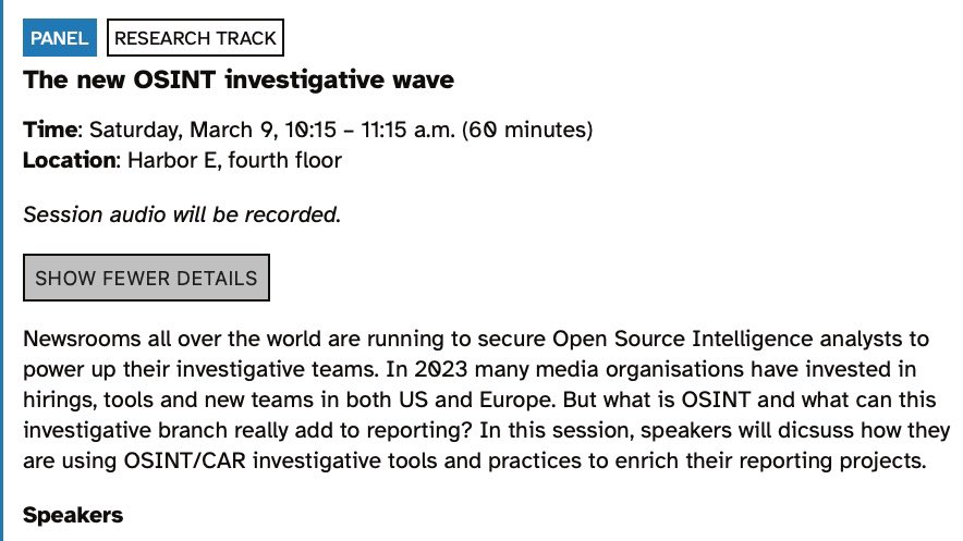 Are you curious about #OSINT & #CAR development in your newsroom? @samjoiner @mmkelly22 @SarahCahlan @brenna__smith and myself will chat with the audiences about the work we do, what works and what not, tools and more! Find us today at 10:15 in Harborside E! #NICAR24