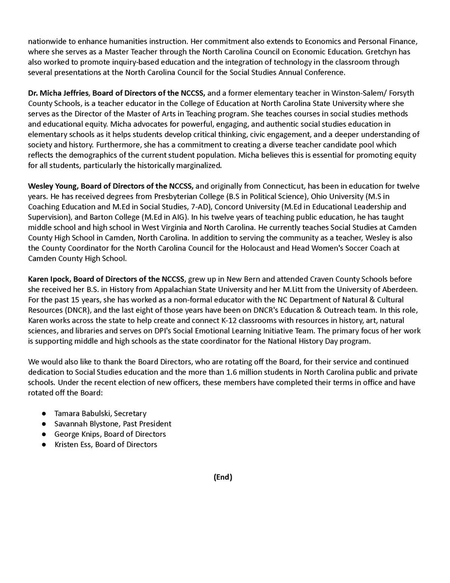 Excited to share the 2024 Press Release for Newly Elected Officers and Board Members! Please spread far and wide! Check out the PDF here: bit.ly/24NCCSSPressRe…