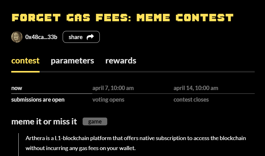 artherachain's tweet photo. So, #ForgetGasFees #MemeContest  is all about pure beauty. Remember to submit the meme on
https://t.co/MfMZDYRN3o powered by @jokerace_io

As we enjoy your memes, you're enjoying a gas-free experience, right? Are you?
#dontbelate https://t.co/Um3kld1Cic