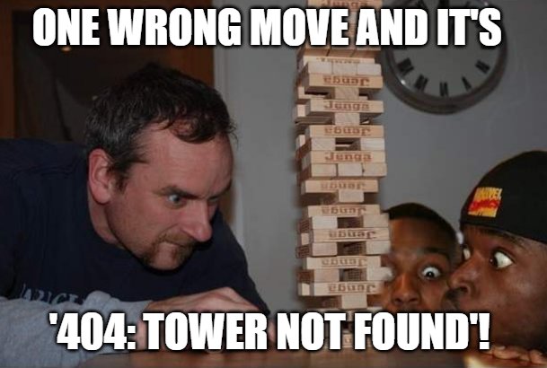 HackIT_Sapiens's tweet photo. Trying to refactor code during the hackathon is like playing Jenga - one wrong move
and the whole thing comes crashing down #HackathonHumor
#LegacyCodeJenga #Hackathon #HIS2K24 #Hackitsapiens https://t.co/N0eBBPAelI