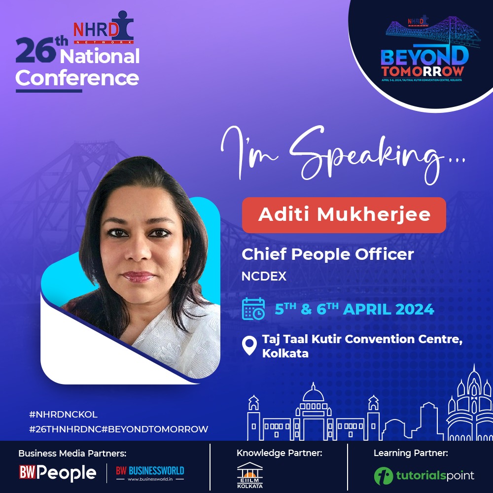 NHRDNKolkata's tweet image. Break free from limits & explore the future of HR.
Welcoming our speaker Ms. Aditi Mukherjee to the 26th NHRDN Conference 2024!
Register Now: nationalhrd.org/conference
#NHRDConference2024 #NHRDNCKOL #tutorialpoint #26THNHRDNC #BEYONDTOMORROW #EIILM #BWBUSINESSWORLD #bwpeople